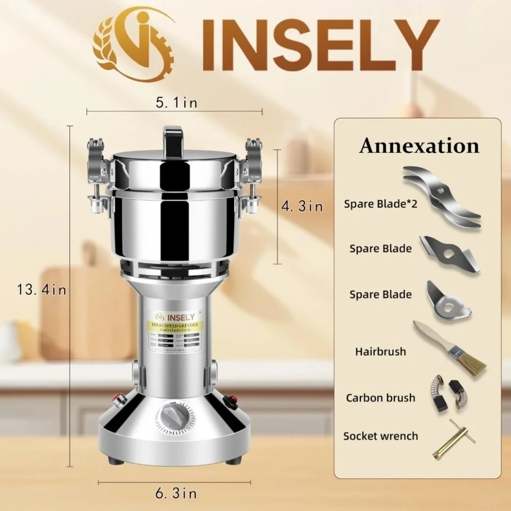 INSELY Grain Mill Grinder 300g High Speed Food Grain Mill Wheat Grinder Coffee
